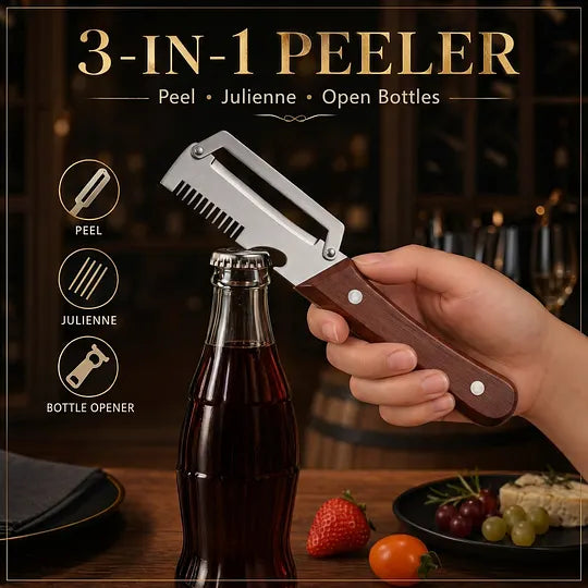 LAST DAY 50% OFF-✨3-in-1 Stainless Steel Vegetable Peeler with Wooden Handle