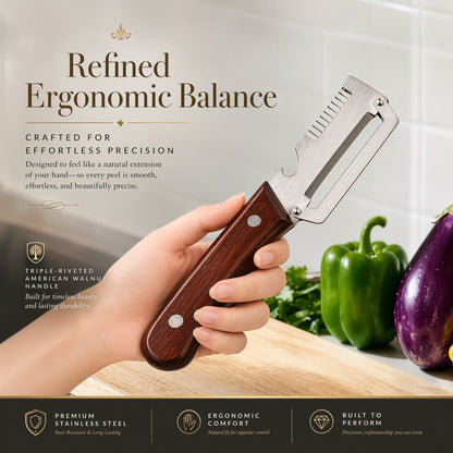 LAST DAY 50% OFF-✨3-in-1 Stainless Steel Vegetable Peeler with Wooden Handle