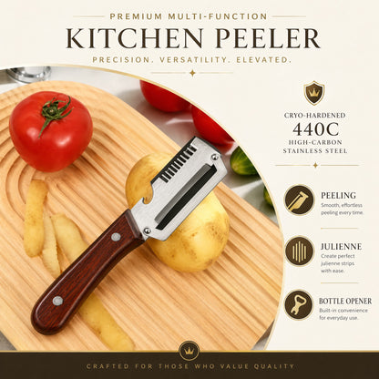 LAST DAY 50% OFF-✨3-in-1 Stainless Steel Vegetable Peeler with Wooden Handle