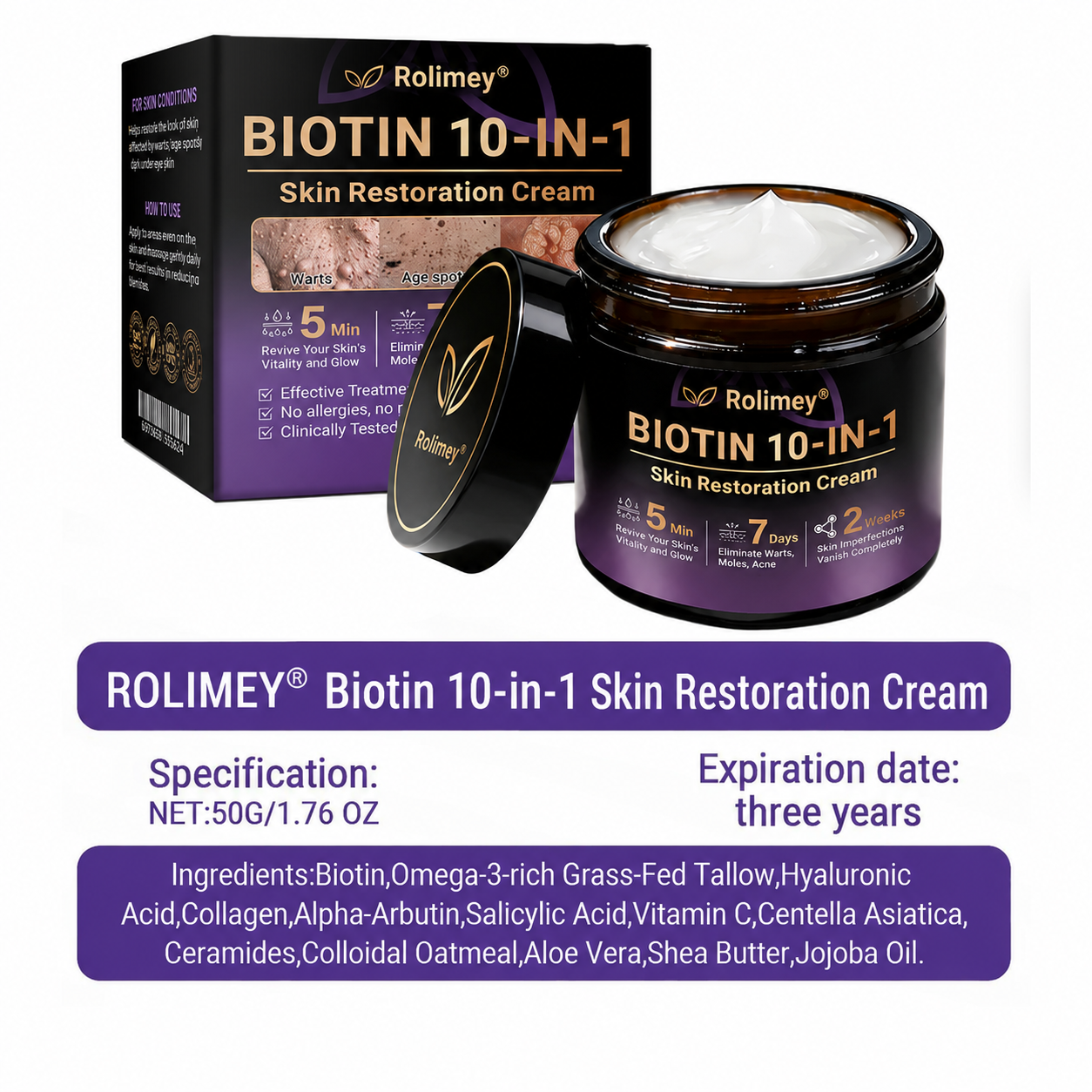 ✨Rolimey®👨‍⚕️ Biotin 10-in-1 Skin Restoration Cream —Tightening for Skin Types 🍀
