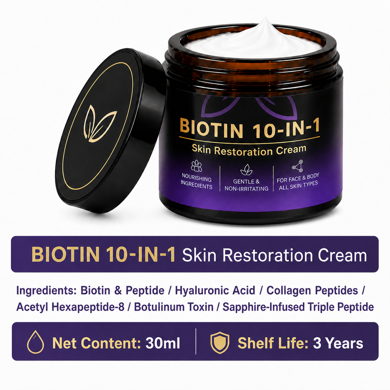 🔥 Rolimey® Advanced Biotin & Peptide Skin Restoration Cream—Tightening for Skin Types 🔥