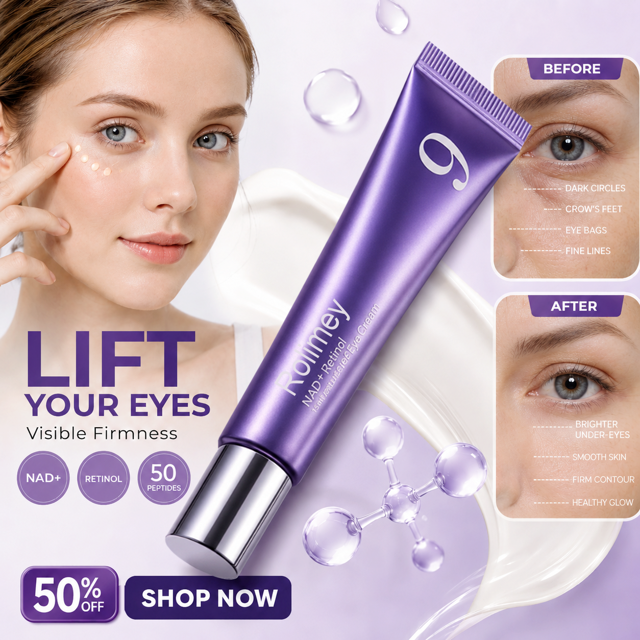 💜Rolimey®No.9NAD+ Retinal Shot Eye Cream ✨ Advanced Firming & Renewal Treatment with Retinoid, Peptides & Niacinamide
