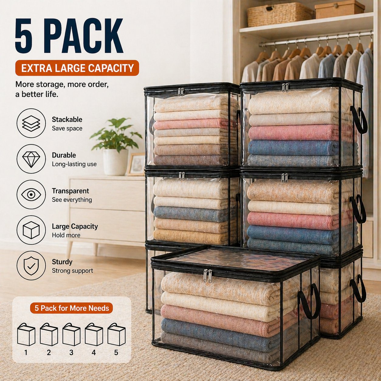 💞LAST DAY 50% OFF ✨📦Lumazilo® Large Heavy-Duty Thick Plastic Clear Storage