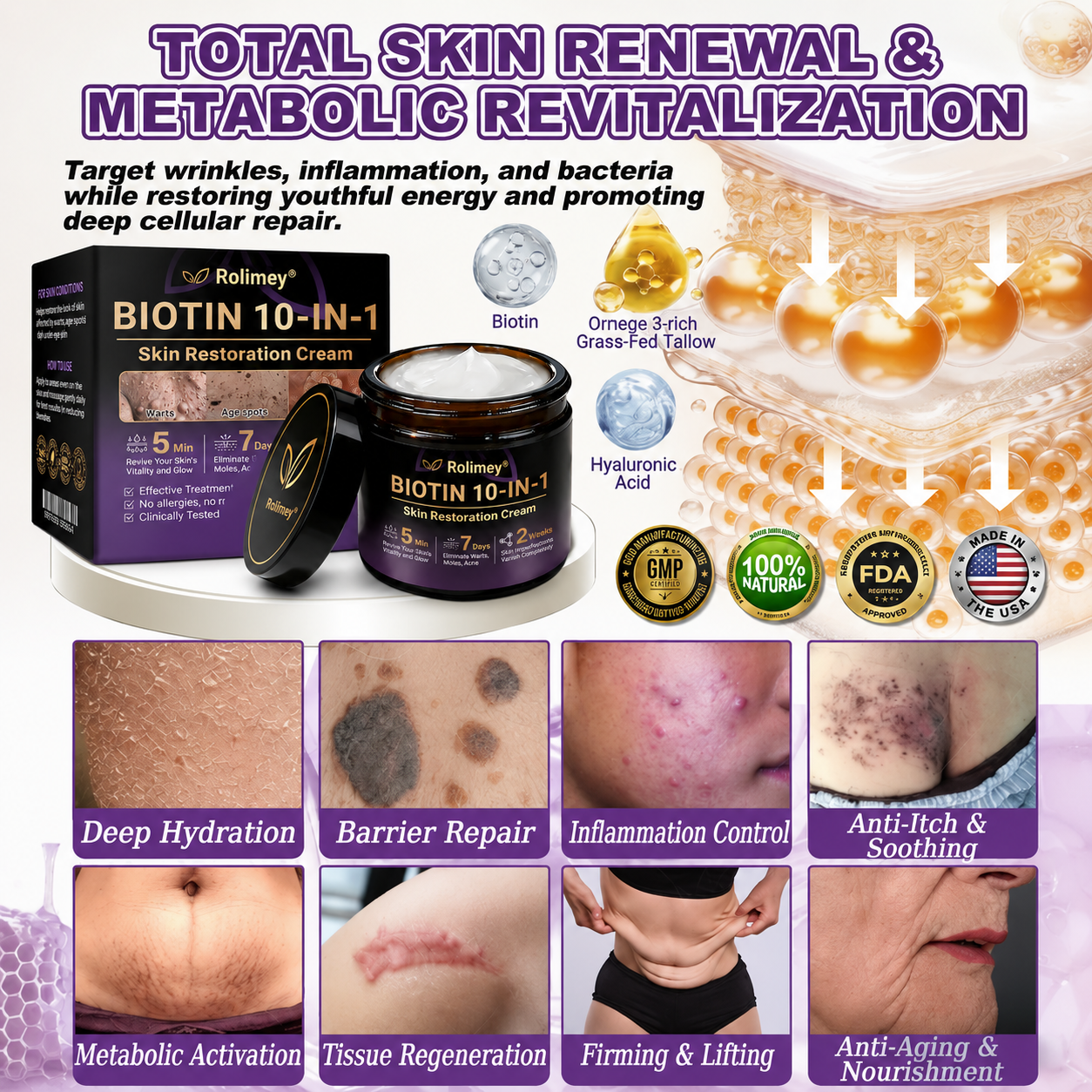 ✨Rolimey®👨‍⚕️ Biotin 10-in-1 Skin Restoration Cream —Tightening for Skin Types 🍀
