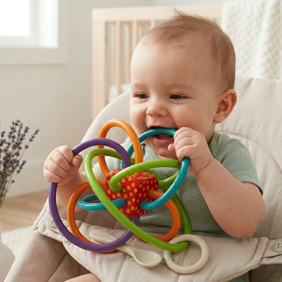 Lumazilo Sensory Teether Toy for Babies – Soft BPA-Free Silicone Teething Ball, Gum Pain Relief & Oral Development Toy for Infants 3-12 Months
