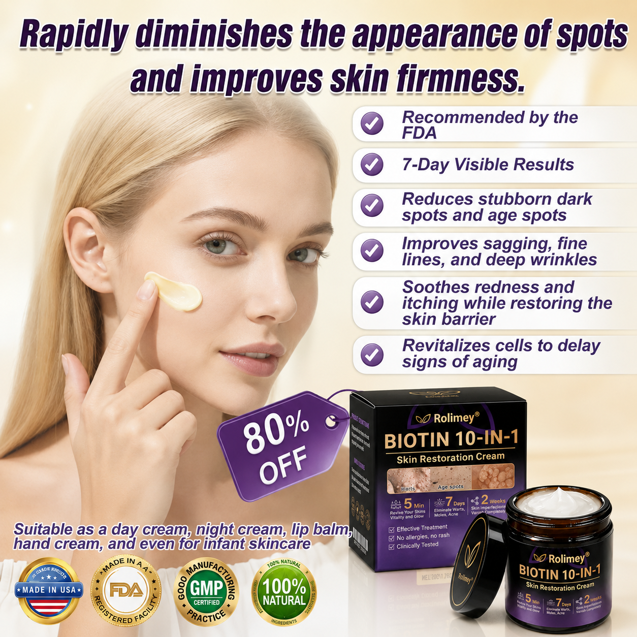 ✨Rolimey®👨‍⚕️ Biotin 10-in-1 Skin Restoration Cream —Tightening for Skin Types 🍀