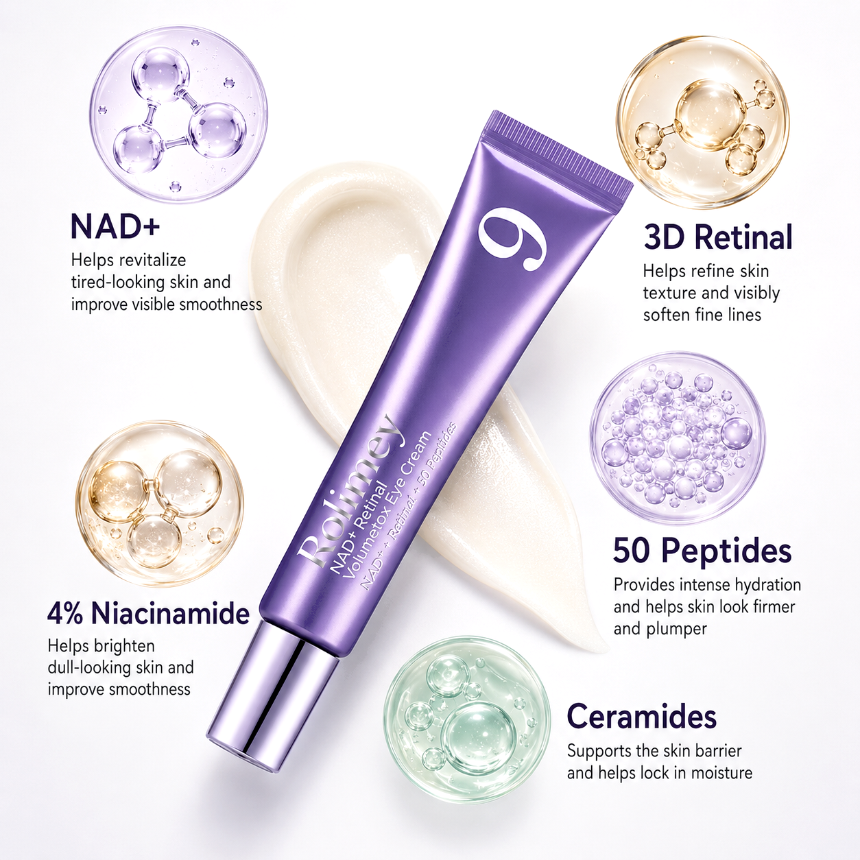 💜Rolimey®No.9NAD+ Retinal Shot Eye Cream ✨ Advanced Firming & Renewal Treatment with Retinoid, Peptides & Niacinamide